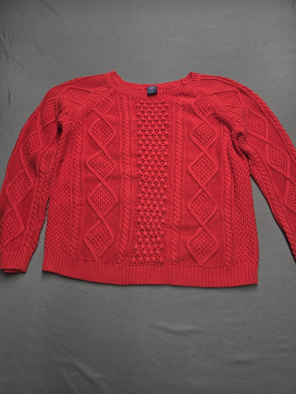 GAP Women’s Cable Knit Sweater Red 100% Cotton Chunky Knit Pullover Crewneck
